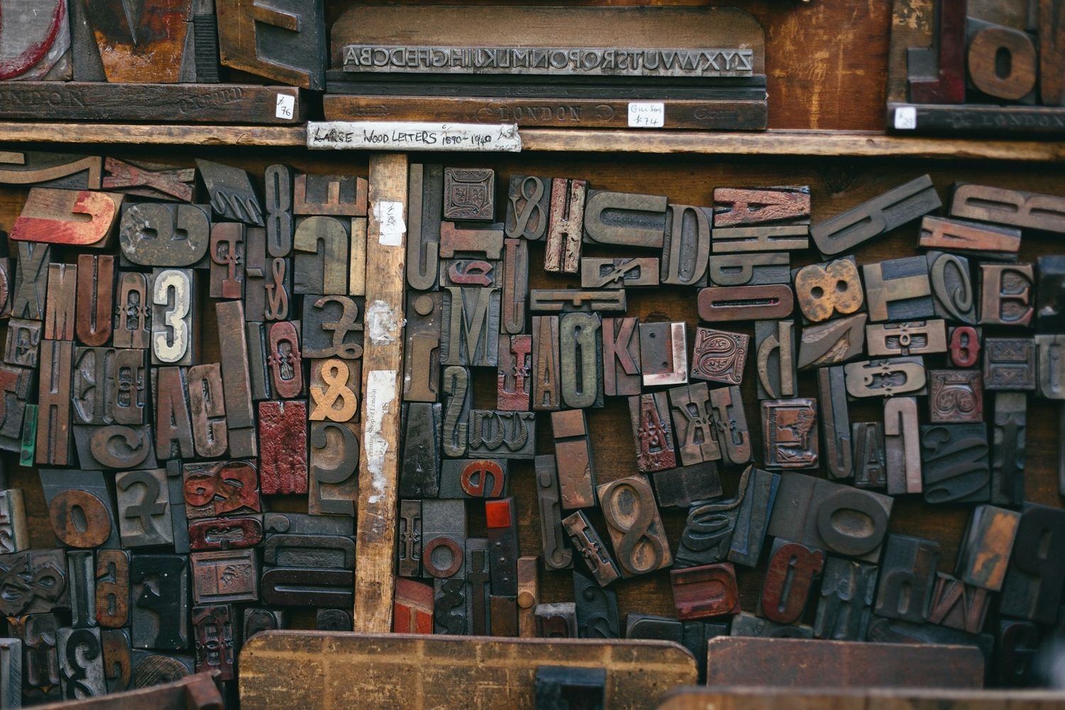 Letterpress type in a printer’s cabinet